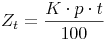 Z_t = \frac{K \cdot p \cdot t}{100}