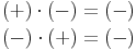 \begin{align}
& (+) \cdot (-) = (-) \\
& (-) \cdot (+) = (-) \\
\end{align}