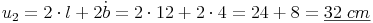 u_2 = 2 \cdot l + 2 \dot b = 2 \cdot 12 + 2 \cdot 4 = 24 + 8 = \underline{32\ cm}