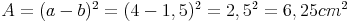 A = (a - b)^2 = (4 - 1,5)^2 = 2,5^2 = 6,25 cm^2