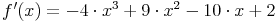 f'(x) = - 4 \cdot x^3 + 9 \cdot x^2 - 10 \cdot x + 2