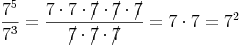 \frac{7^5}{7^3} = \frac{7 \cdot 7 \cdot 7\!\!\!/ \cdot 7\!\!\!/ \cdot 7\!\!\!/}{7\!\!\!/ \cdot 7\!\!\!/ \cdot 7\!\!\!/} = 7 \cdot 7 = 7^2