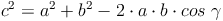 c^2 = a^2 + b^2 - 2 \cdot a \cdot b \cdot cos\ \gamma