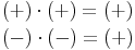 \begin{align}
& (+) \cdot (+) = (+) \\
& (-) \cdot (-) = (+)
\end{align}