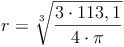 r = \sqrt[3]{\frac{3 \cdot 113,1}{4 \cdot \pi}}