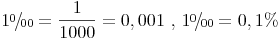 \newcommand{\promille}{%
\relax\ifmmode\promillezeichen
\else\leavevmode\(\mathsurround=0pt\promillezeichen\)\fi}
\newcommand{\promillezeichen}{%
\kern-.05em%
\raise.5ex\hbox{\the\scriptfont0 0}%
\kern-.15em/\kern-.15em%
\lower.25ex\hbox{\the\scriptfont0 00}}1 \promille = \frac{1}{1000} = 0,001 \text{    ,    }1 \promille = 0,1 \%