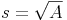 s = \sqrt{A}