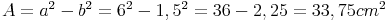 A = a^2 - b^2 = 6^2 - 1,5^2 = 36 - 2,25 =  33,75 cm^2