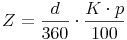 Z = \frac{d}{360} \cdot \frac{K \cdot p}{100}