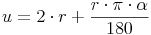 u = 2 \cdot r + \frac{r \cdot \pi \cdot \alpha}{180}